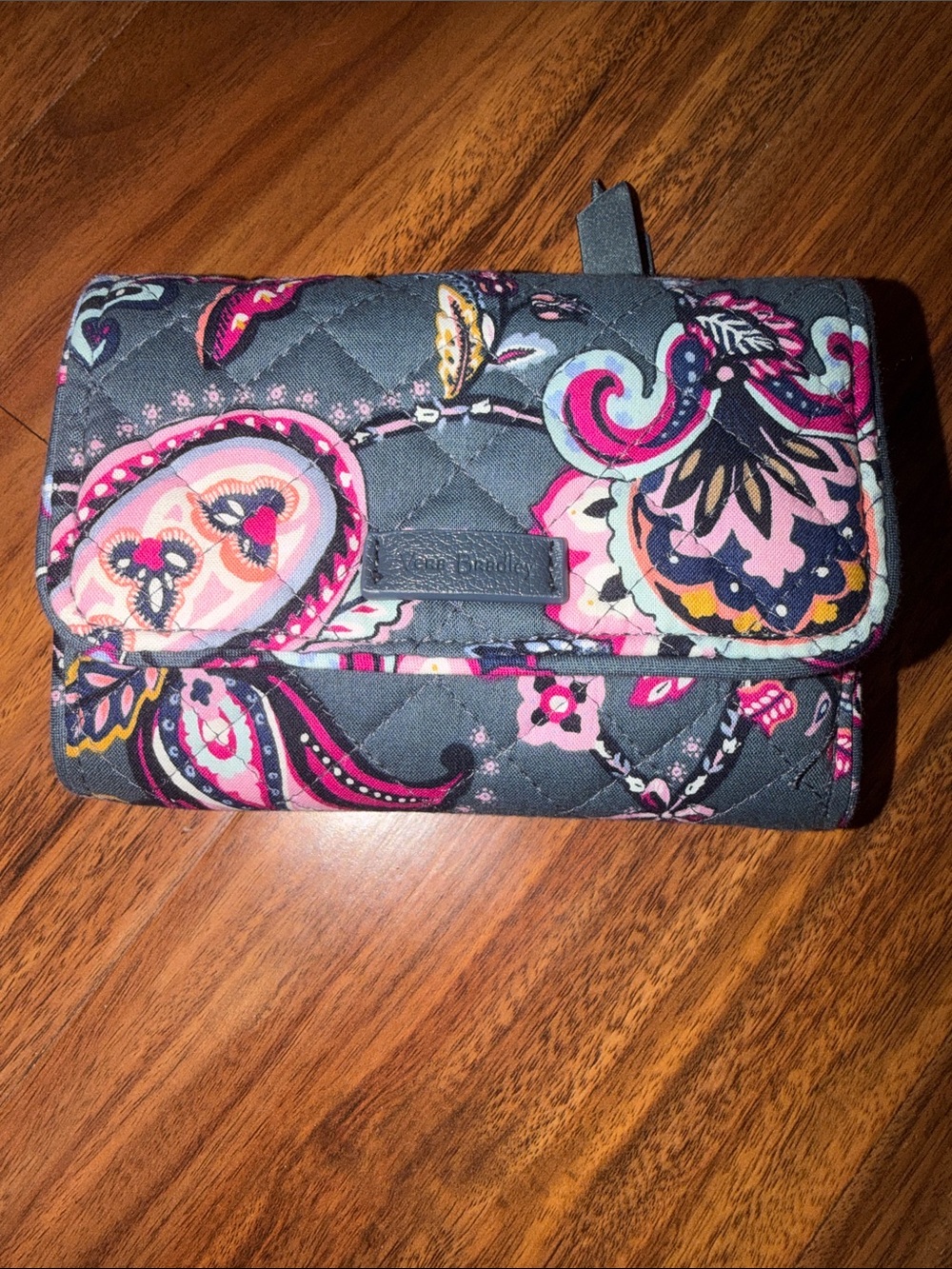 Vera Bradley Quilted Paisley Wallet in Charcoal, Pink & Navy